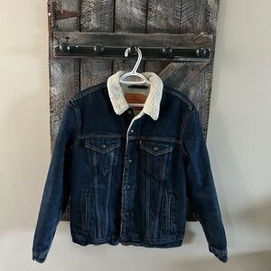 Levi's Dark Blue Denim Jacket with Sherpa Collar & Snap Buttons